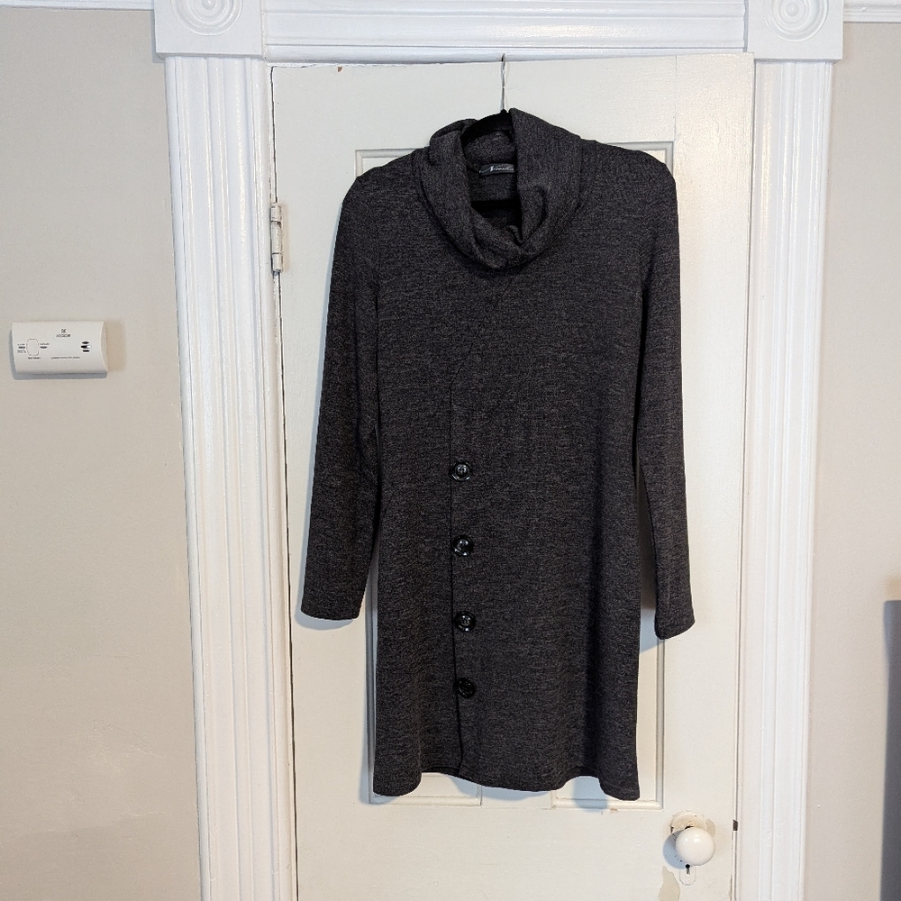 Grey Neesha Cowl Neck Button  Dress